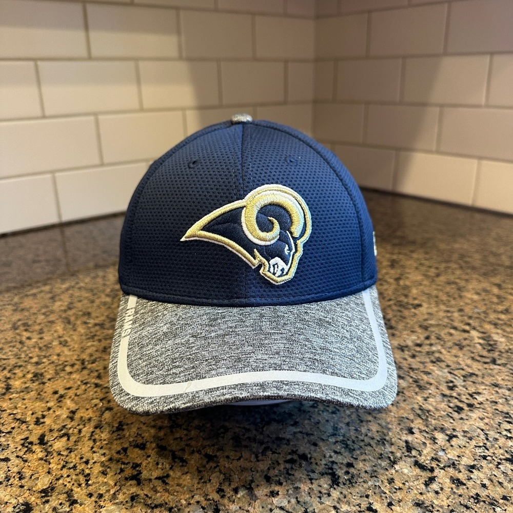 Los Angeles Rams New Era 39THIRTY Men's M-L Navy Blue Heather Grey Fitted Hat